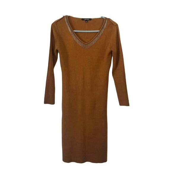 Lonyuash size Small Knit Brown Sweater Dress Silver beading scoop neck party - Picture 1 of 8